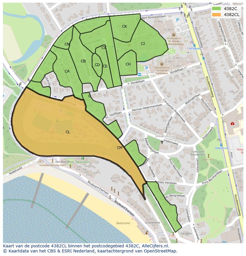 Afbeelding van het postcodegebied 4382 CL op de kaart.