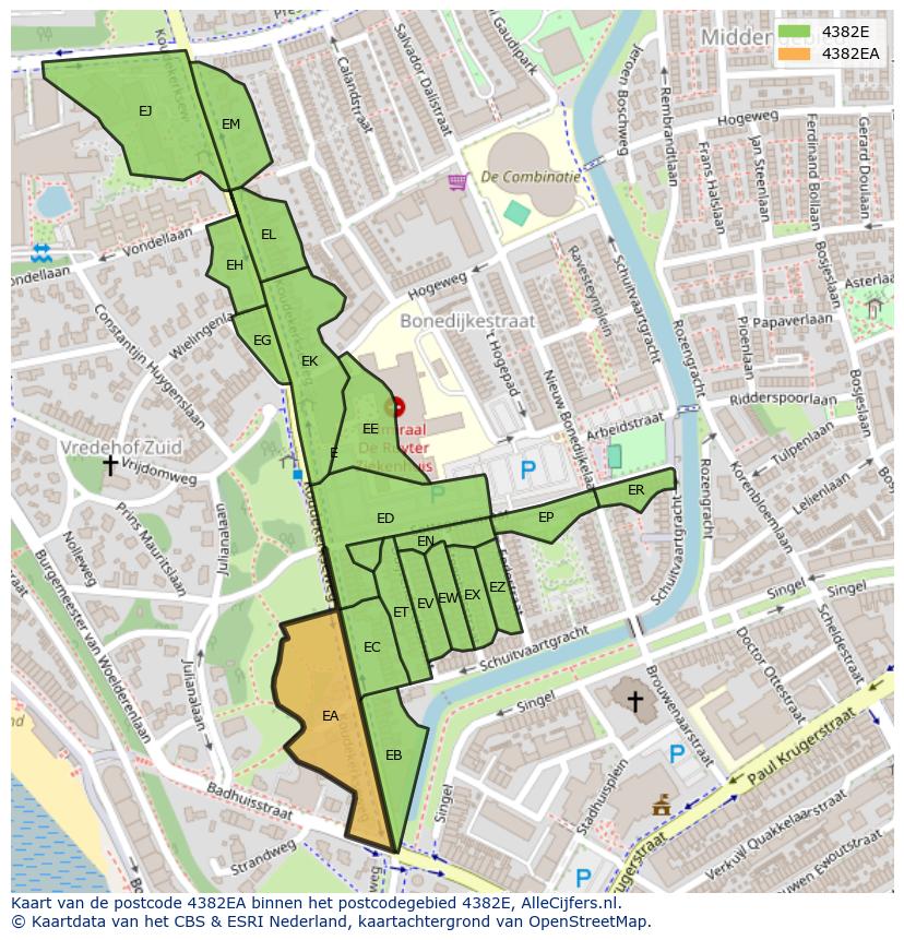 Afbeelding van het postcodegebied 4382 EA op de kaart.