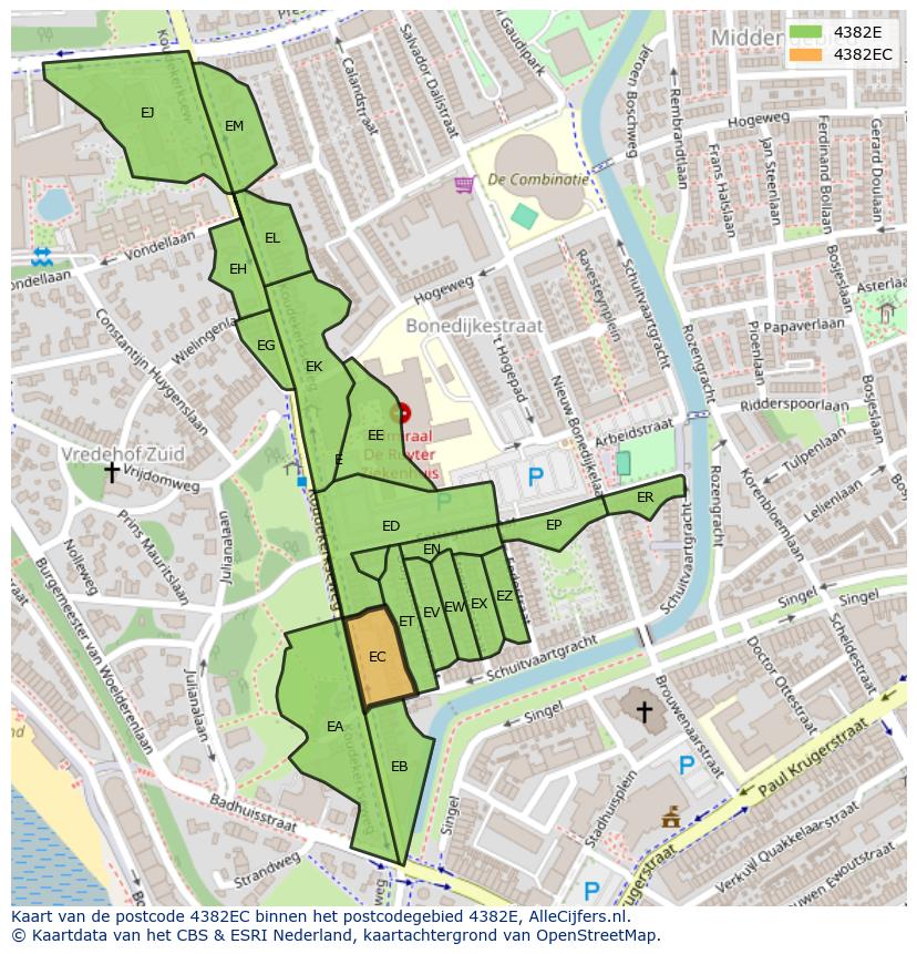 Afbeelding van het postcodegebied 4382 EC op de kaart.