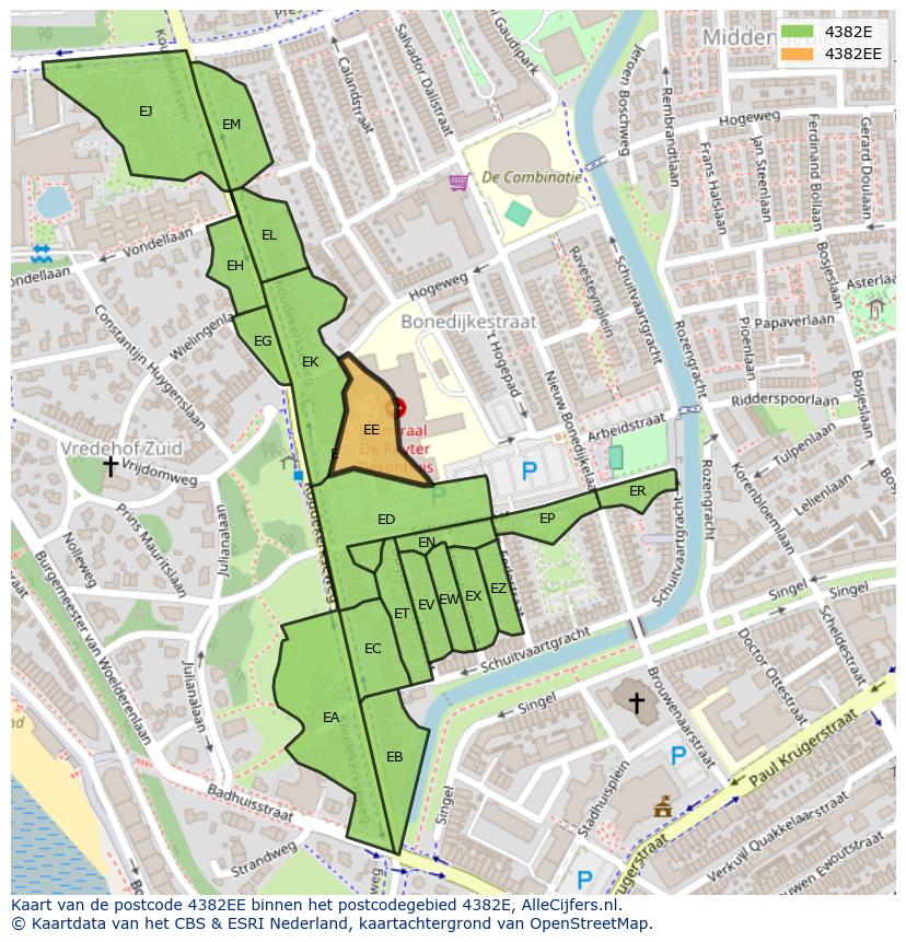 Afbeelding van het postcodegebied 4382 EE op de kaart.