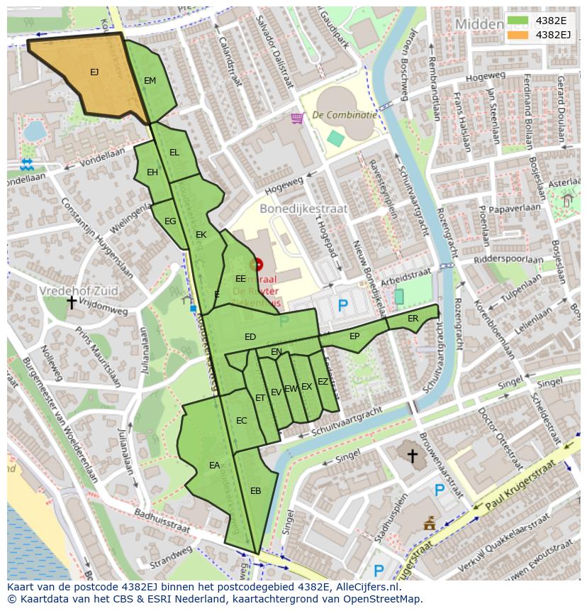 Afbeelding van het postcodegebied 4382 EJ op de kaart.