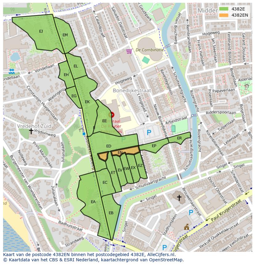 Afbeelding van het postcodegebied 4382 EN op de kaart.