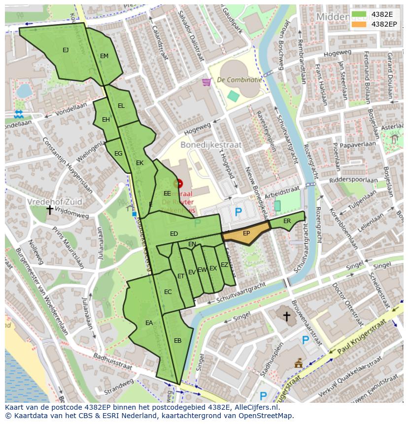 Afbeelding van het postcodegebied 4382 EP op de kaart.