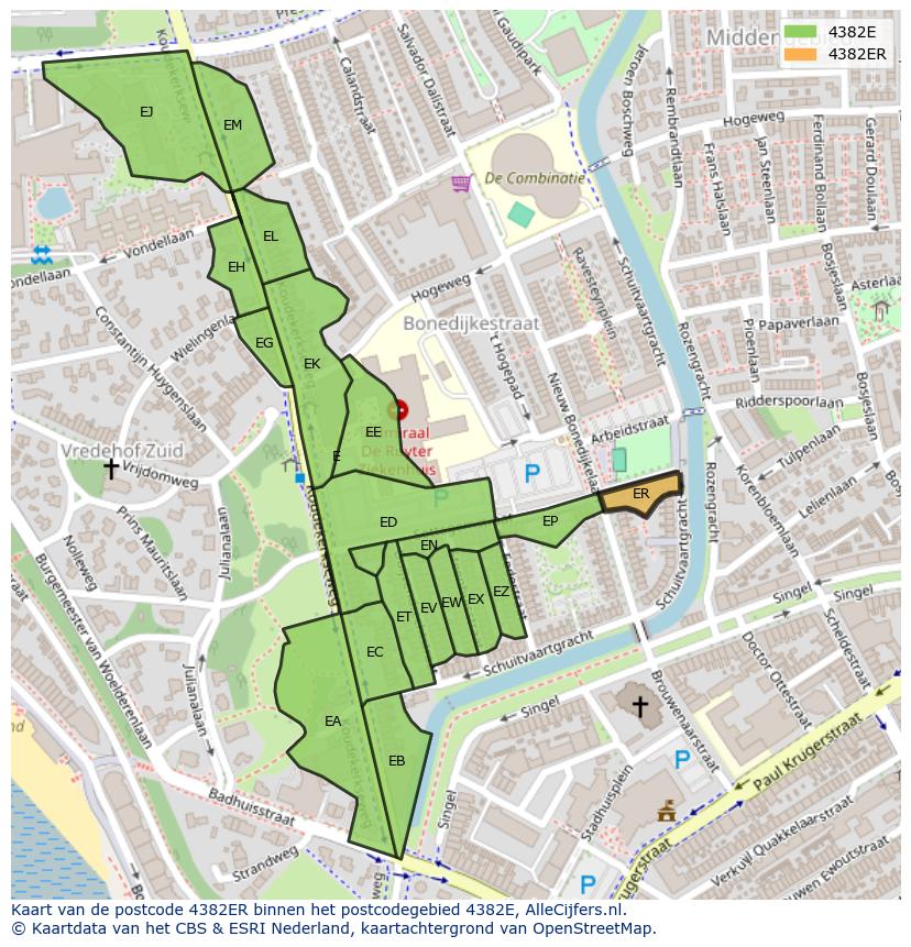 Afbeelding van het postcodegebied 4382 ER op de kaart.