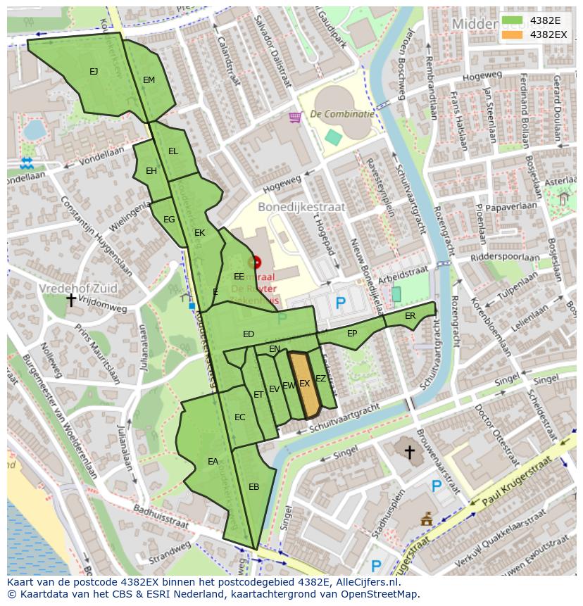 Afbeelding van het postcodegebied 4382 EX op de kaart.