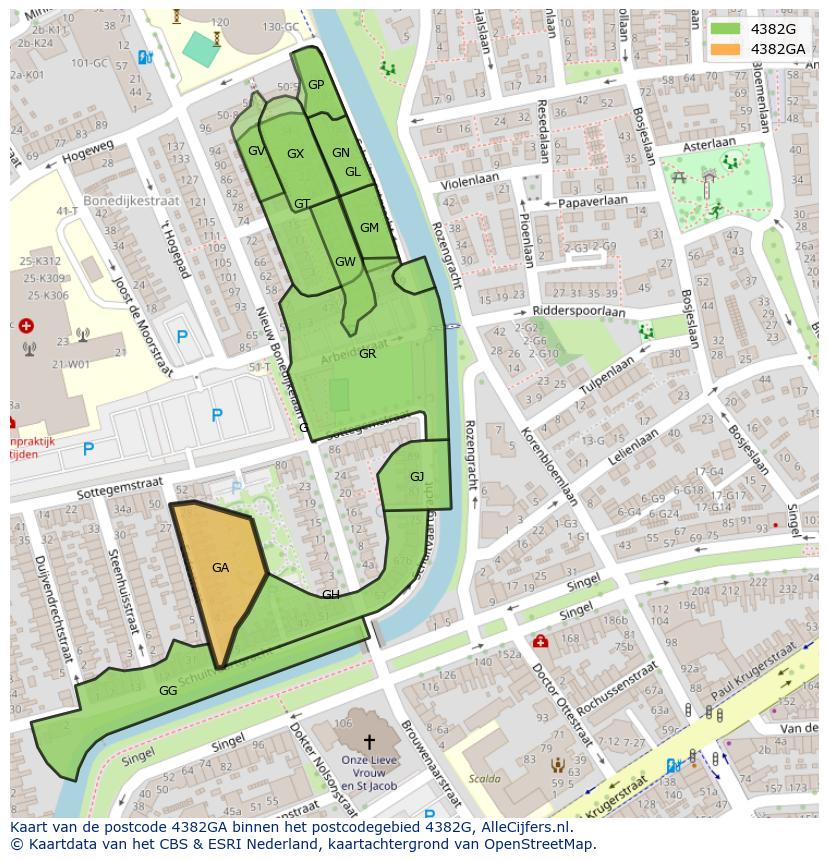 Afbeelding van het postcodegebied 4382 GA op de kaart.