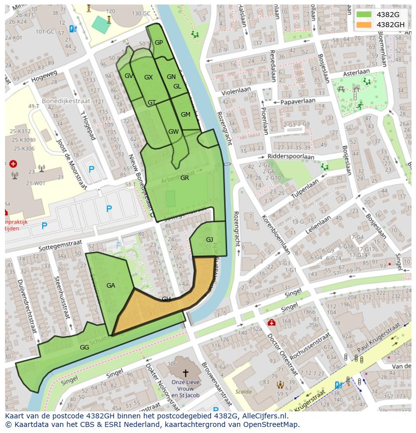 Afbeelding van het postcodegebied 4382 GH op de kaart.