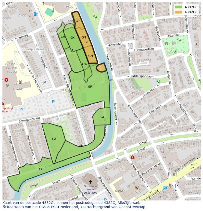 Afbeelding van het postcodegebied 4382 GL op de kaart.
