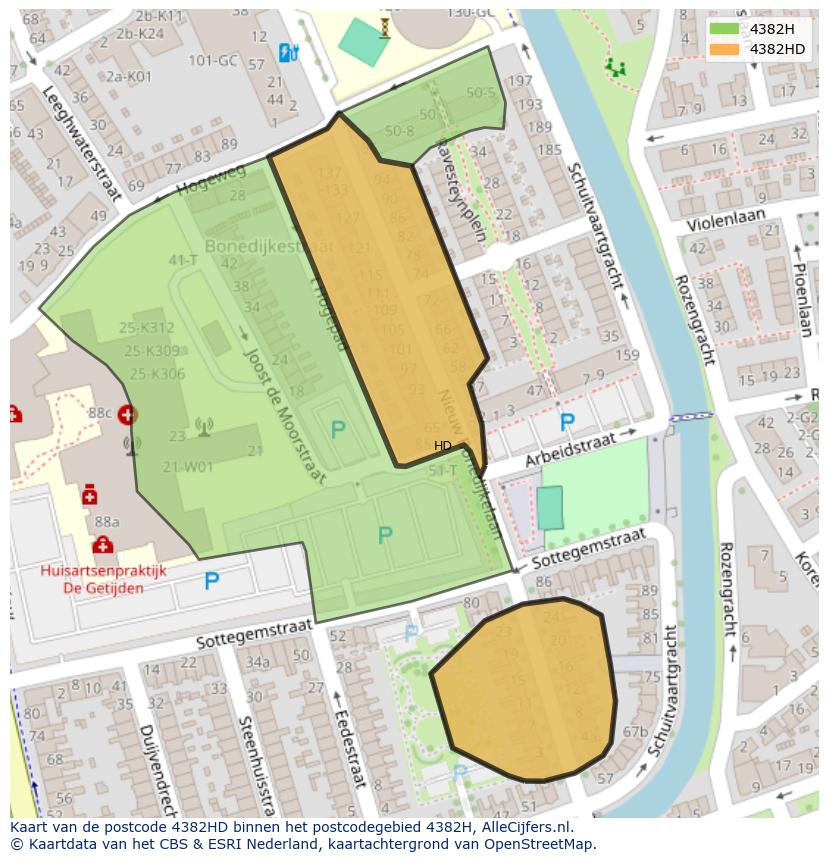 Afbeelding van het postcodegebied 4382 HD op de kaart.