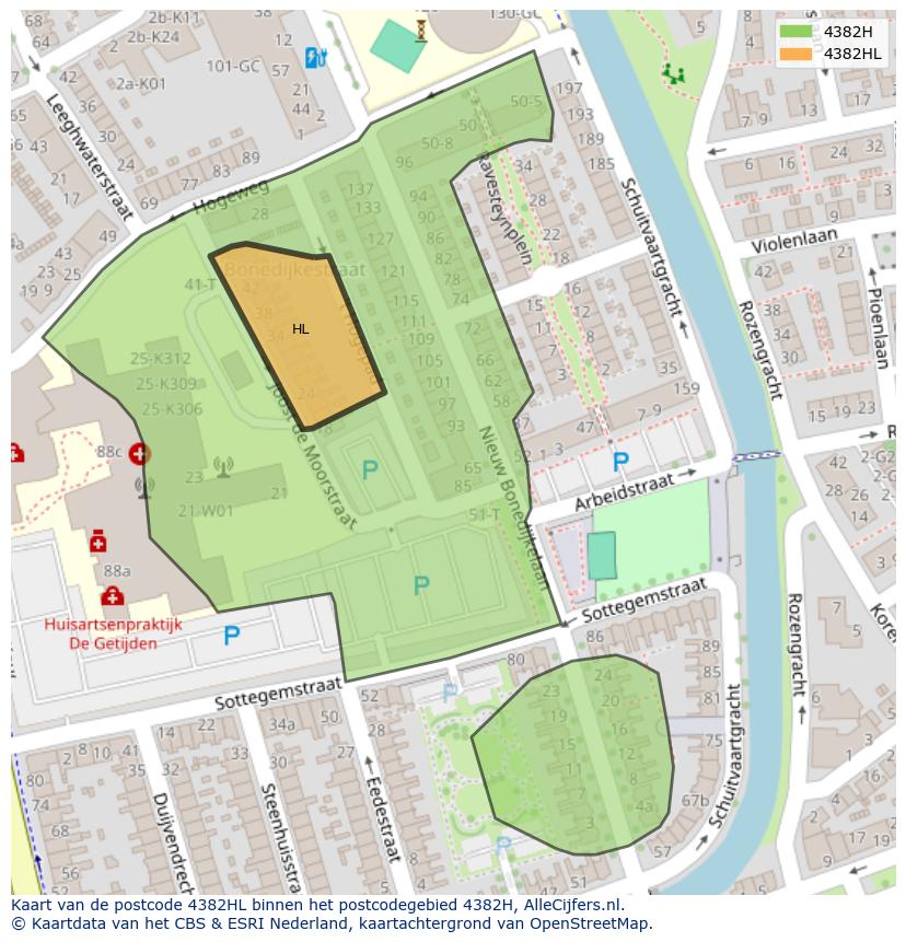 Afbeelding van het postcodegebied 4382 HL op de kaart.