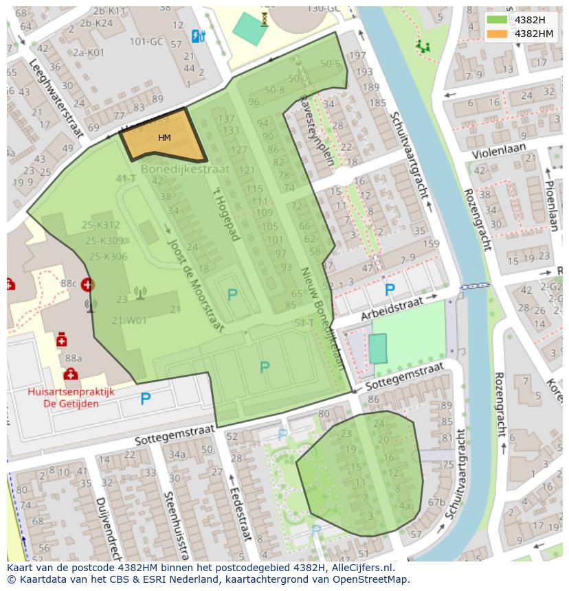Afbeelding van het postcodegebied 4382 HM op de kaart.