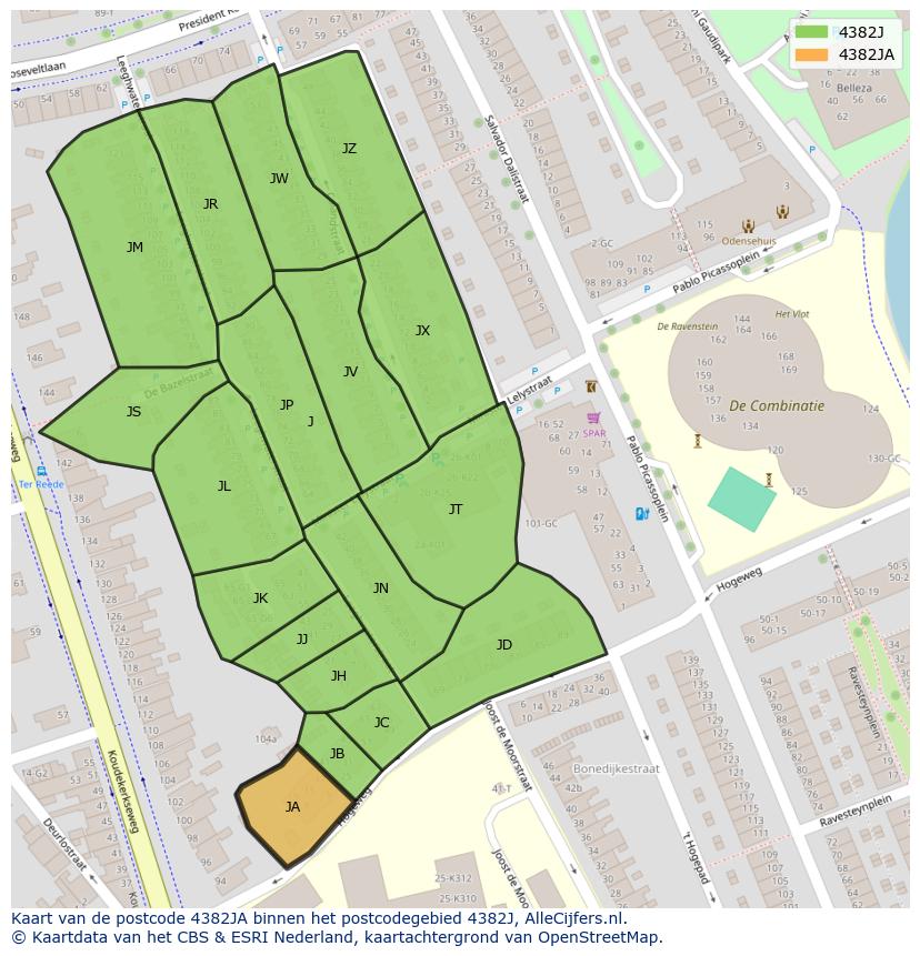 Afbeelding van het postcodegebied 4382 JA op de kaart.