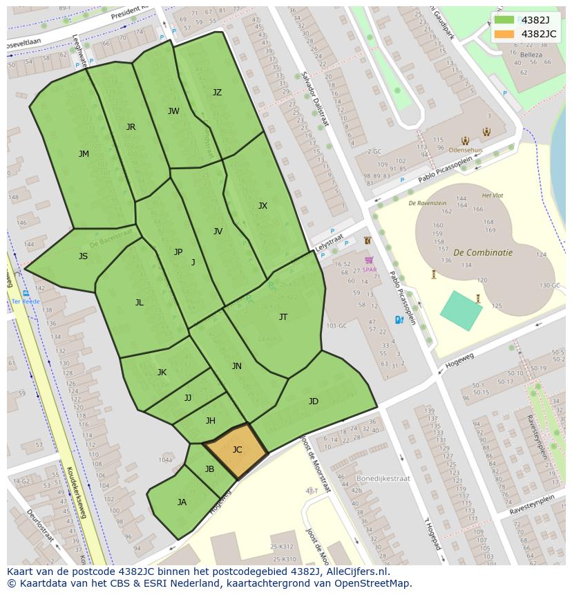 Afbeelding van het postcodegebied 4382 JC op de kaart.