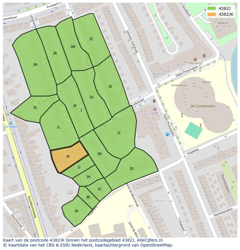 Afbeelding van het postcodegebied 4382 JK op de kaart.