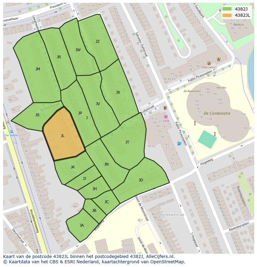 Afbeelding van het postcodegebied 4382 JL op de kaart.