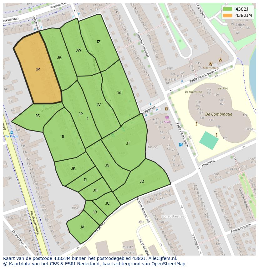 Afbeelding van het postcodegebied 4382 JM op de kaart.