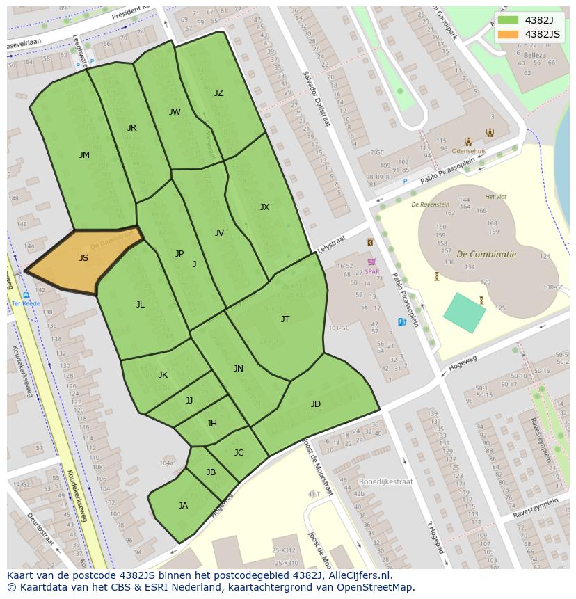 Afbeelding van het postcodegebied 4382 JS op de kaart.