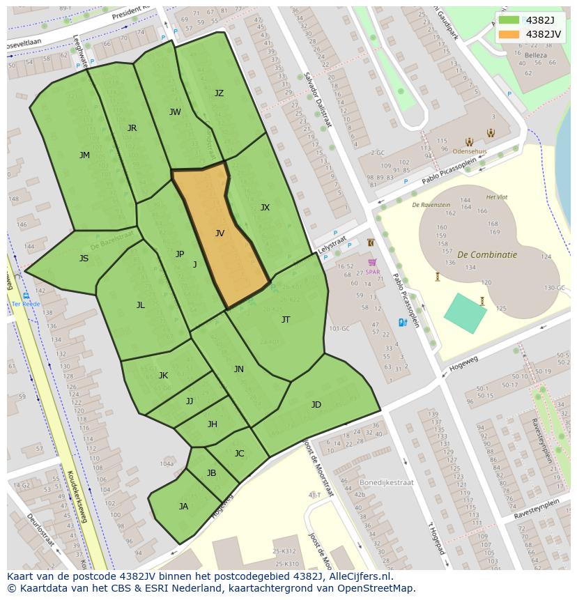 Afbeelding van het postcodegebied 4382 JV op de kaart.