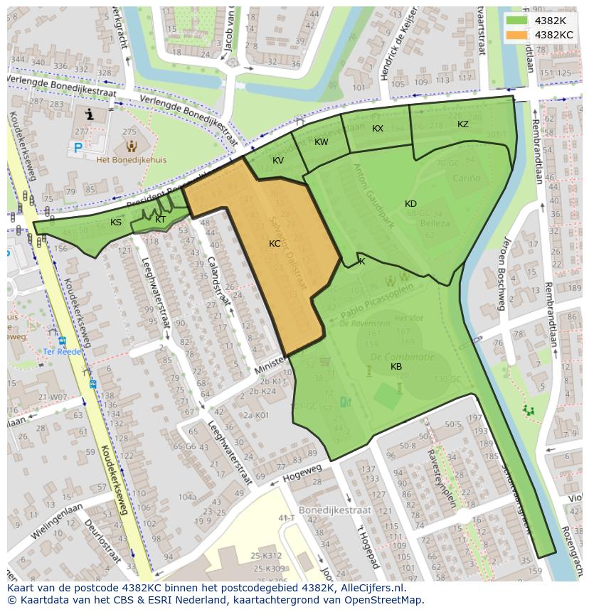 Afbeelding van het postcodegebied 4382 KC op de kaart.