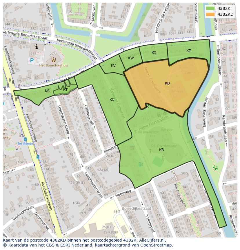 Afbeelding van het postcodegebied 4382 KD op de kaart.