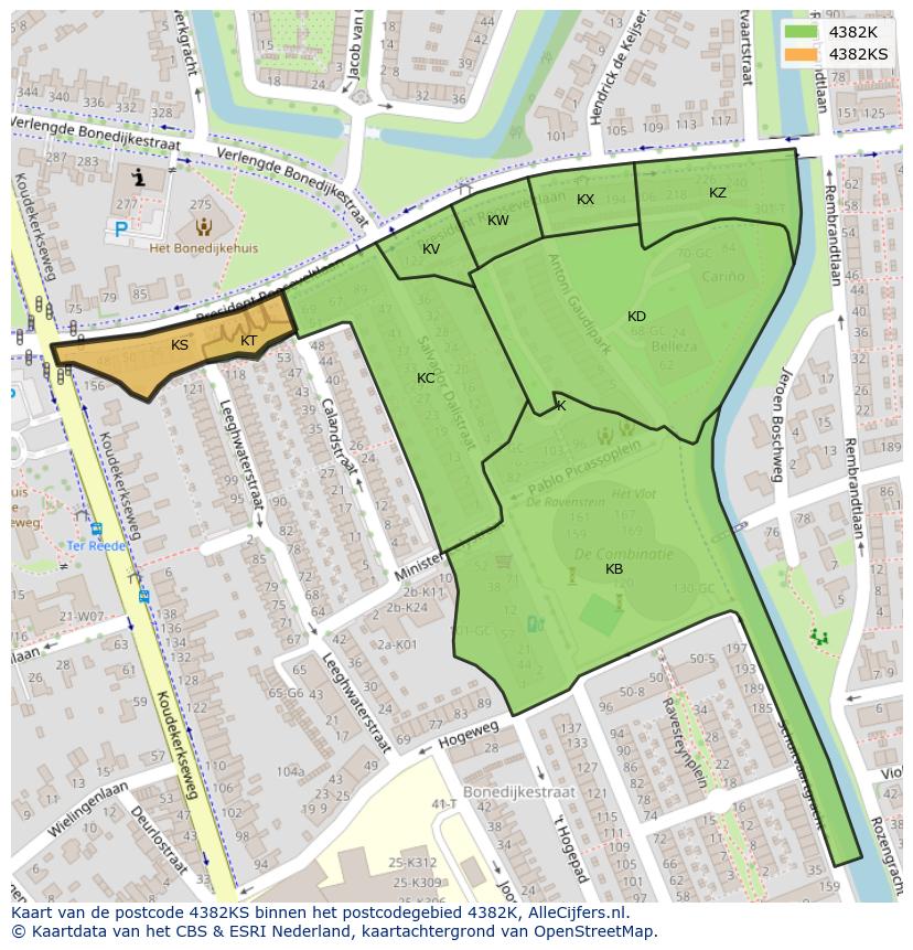 Afbeelding van het postcodegebied 4382 KS op de kaart.