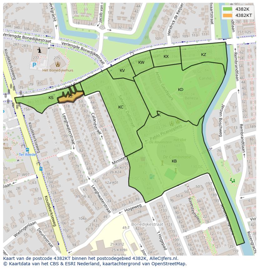 Afbeelding van het postcodegebied 4382 KT op de kaart.