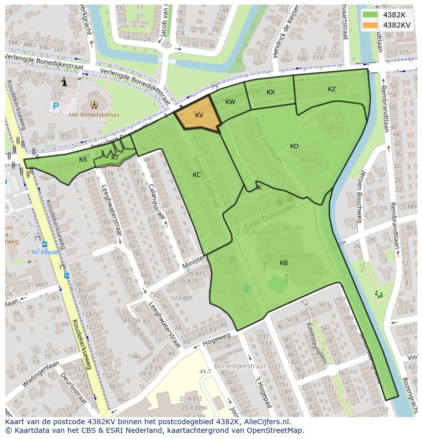 Afbeelding van het postcodegebied 4382 KV op de kaart.