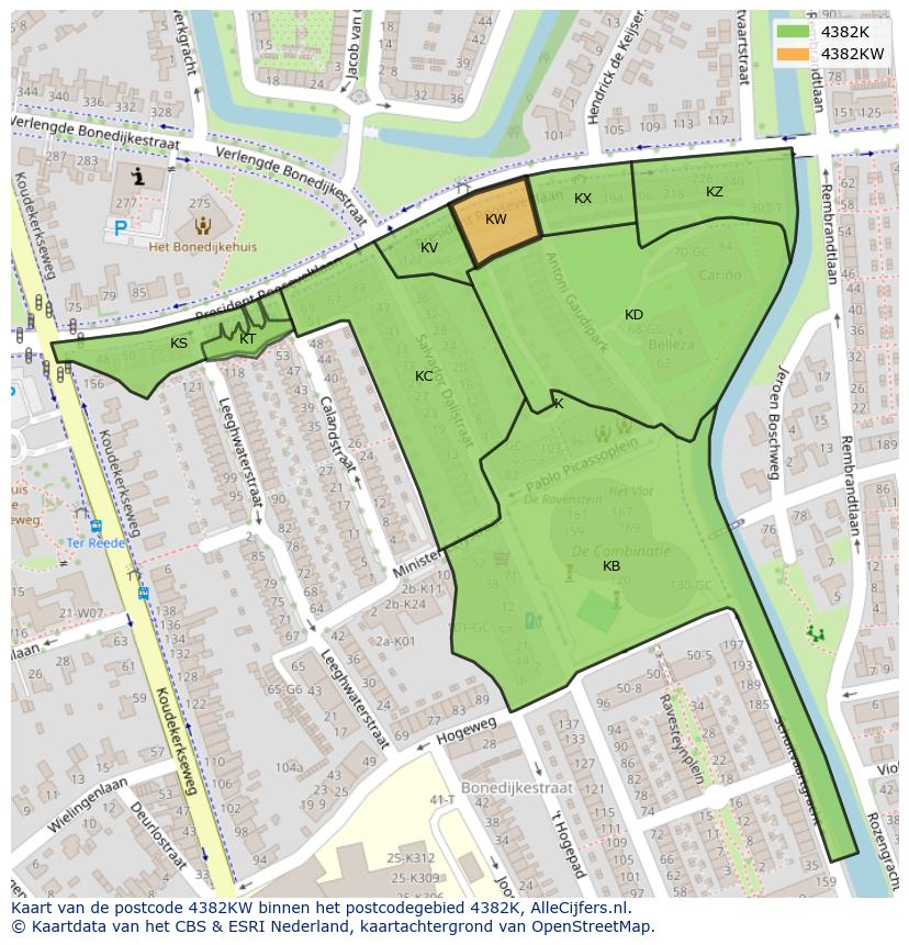Afbeelding van het postcodegebied 4382 KW op de kaart.