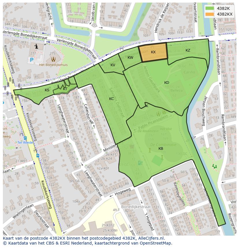 Afbeelding van het postcodegebied 4382 KX op de kaart.
