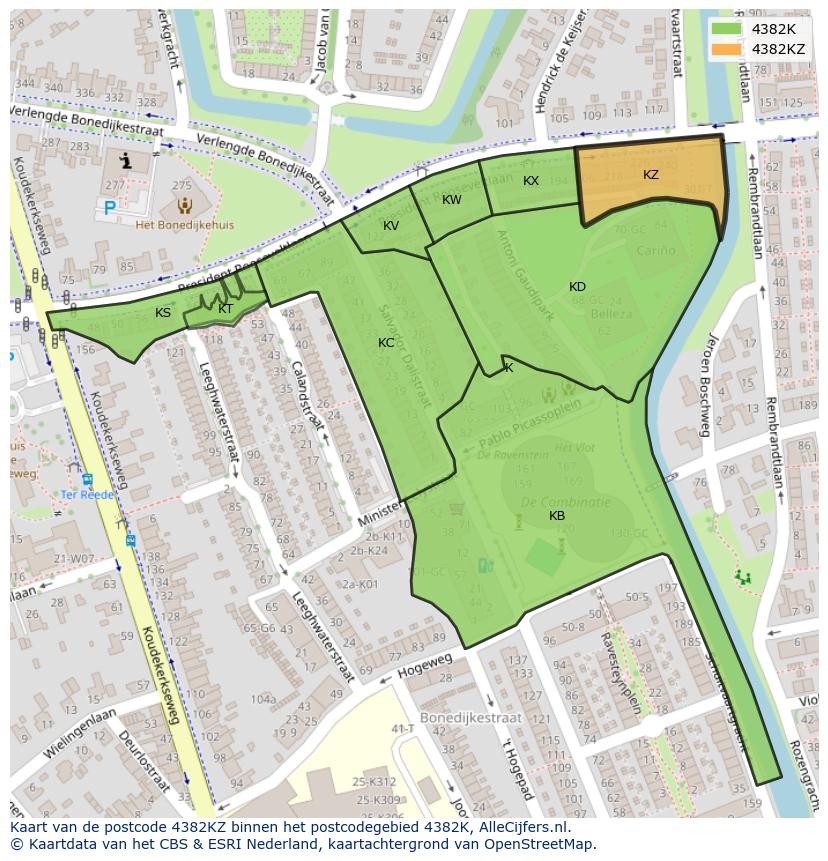 Afbeelding van het postcodegebied 4382 KZ op de kaart.