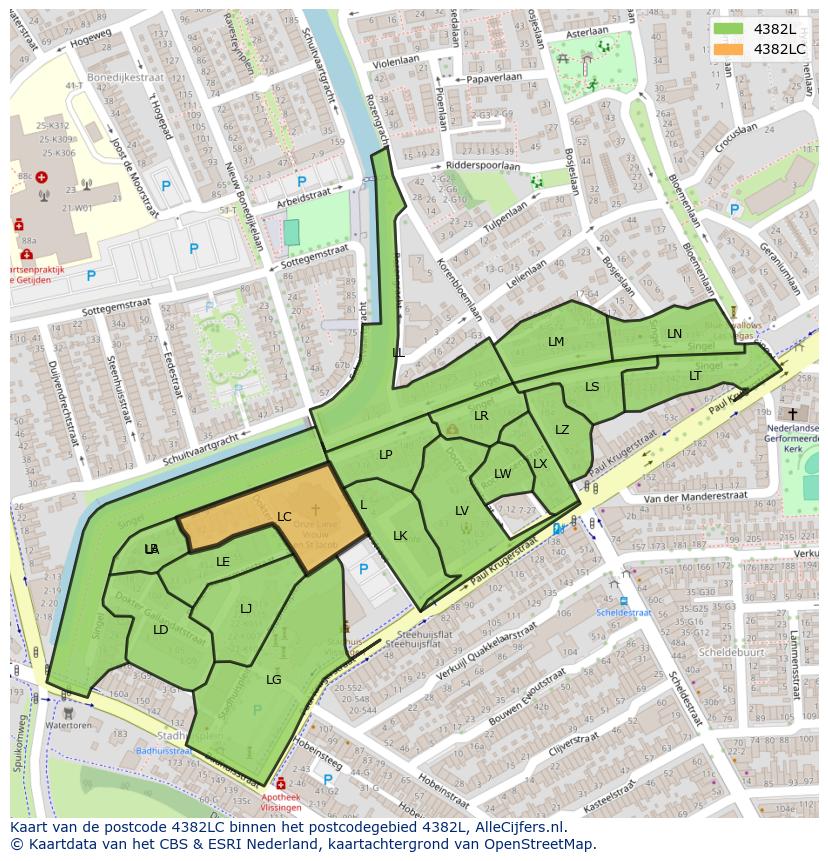 Afbeelding van het postcodegebied 4382 LC op de kaart.