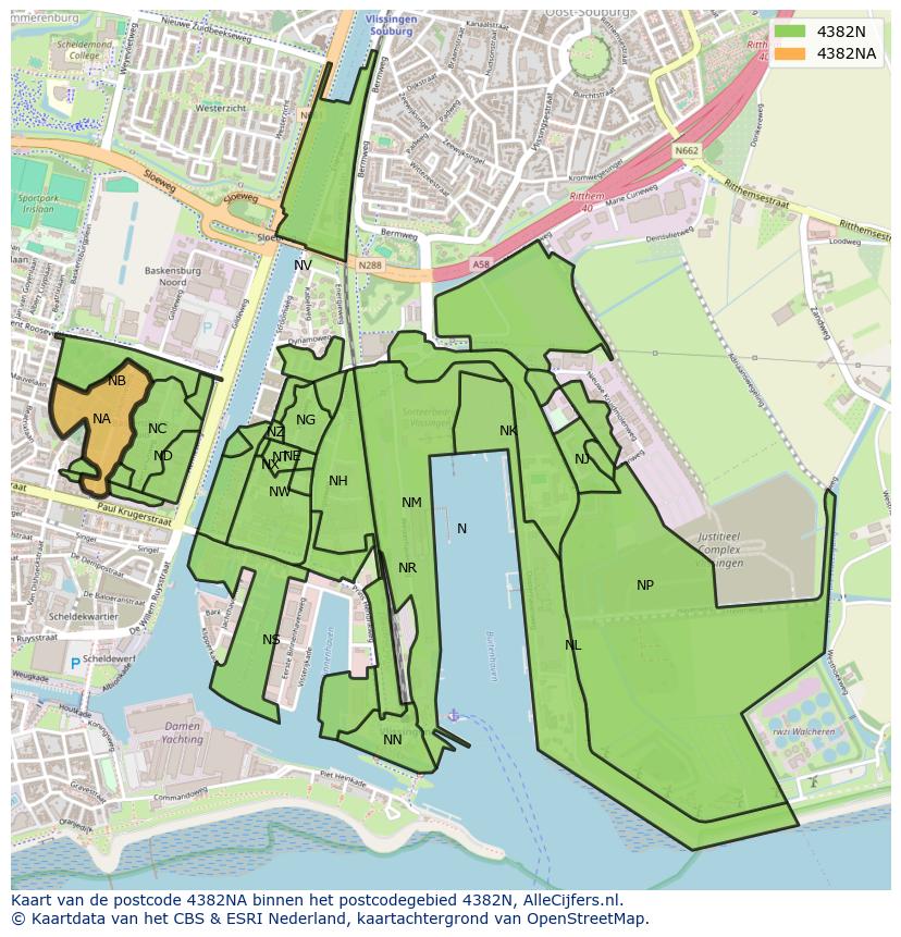 Afbeelding van het postcodegebied 4382 NA op de kaart.