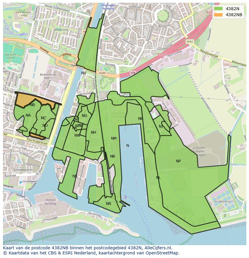 Afbeelding van het postcodegebied 4382 NB op de kaart.