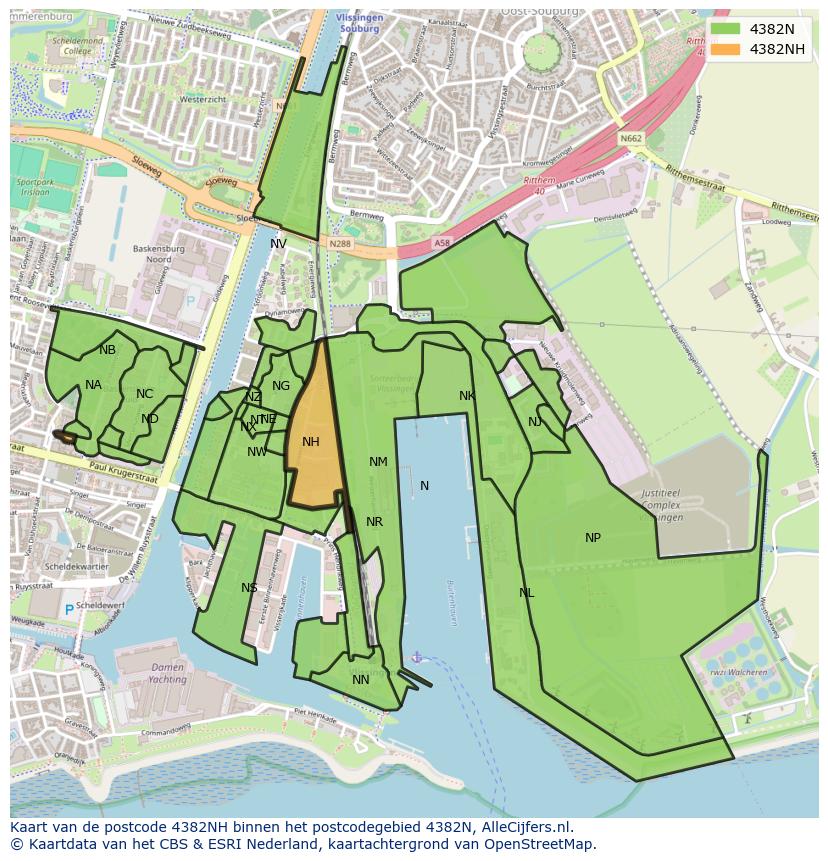 Afbeelding van het postcodegebied 4382 NH op de kaart.