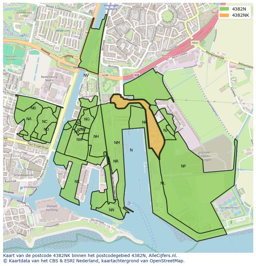 Afbeelding van het postcodegebied 4382 NK op de kaart.