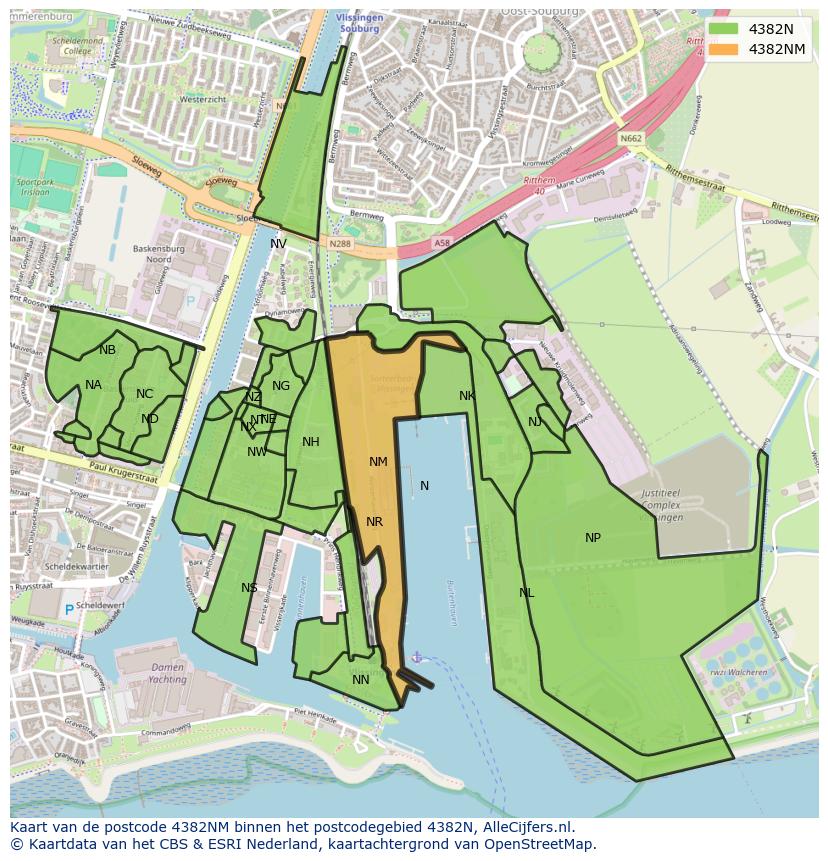 Afbeelding van het postcodegebied 4382 NM op de kaart.