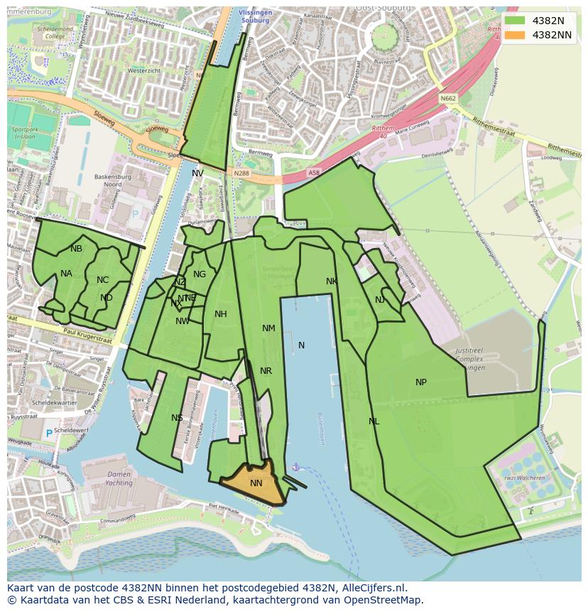 Afbeelding van het postcodegebied 4382 NN op de kaart.