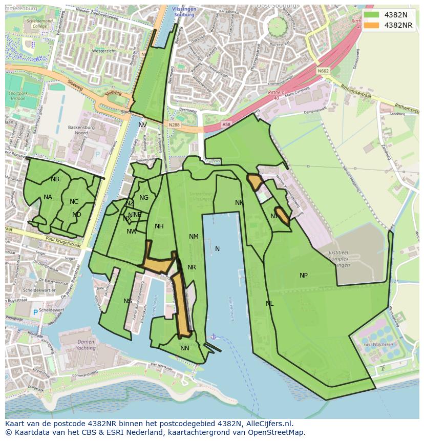Afbeelding van het postcodegebied 4382 NR op de kaart.