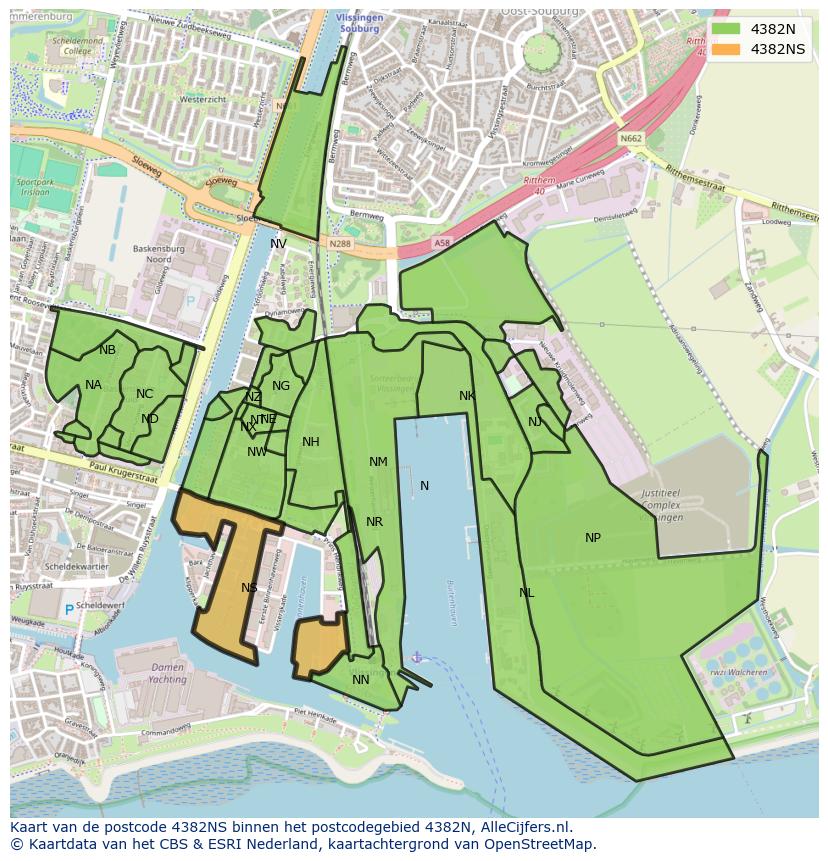 Afbeelding van het postcodegebied 4382 NS op de kaart.
