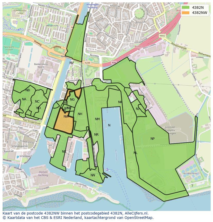 Afbeelding van het postcodegebied 4382 NW op de kaart.