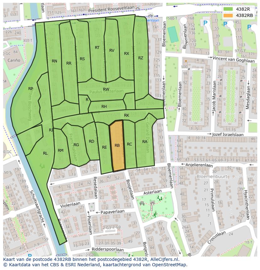 Afbeelding van het postcodegebied 4382 RB op de kaart.