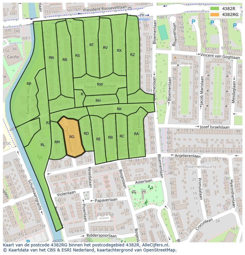 Afbeelding van het postcodegebied 4382 RG op de kaart.