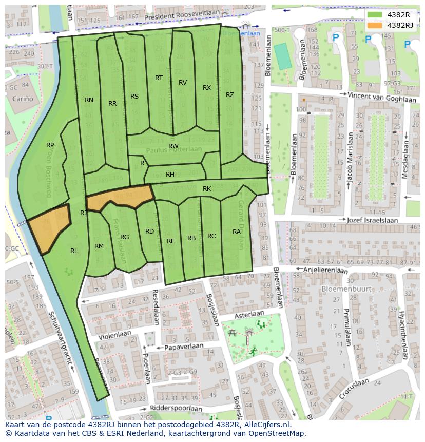 Afbeelding van het postcodegebied 4382 RJ op de kaart.