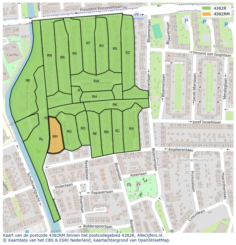 Afbeelding van het postcodegebied 4382 RM op de kaart.