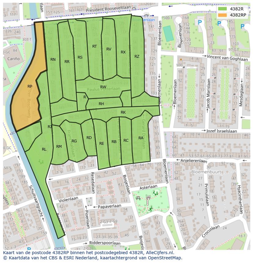 Afbeelding van het postcodegebied 4382 RP op de kaart.