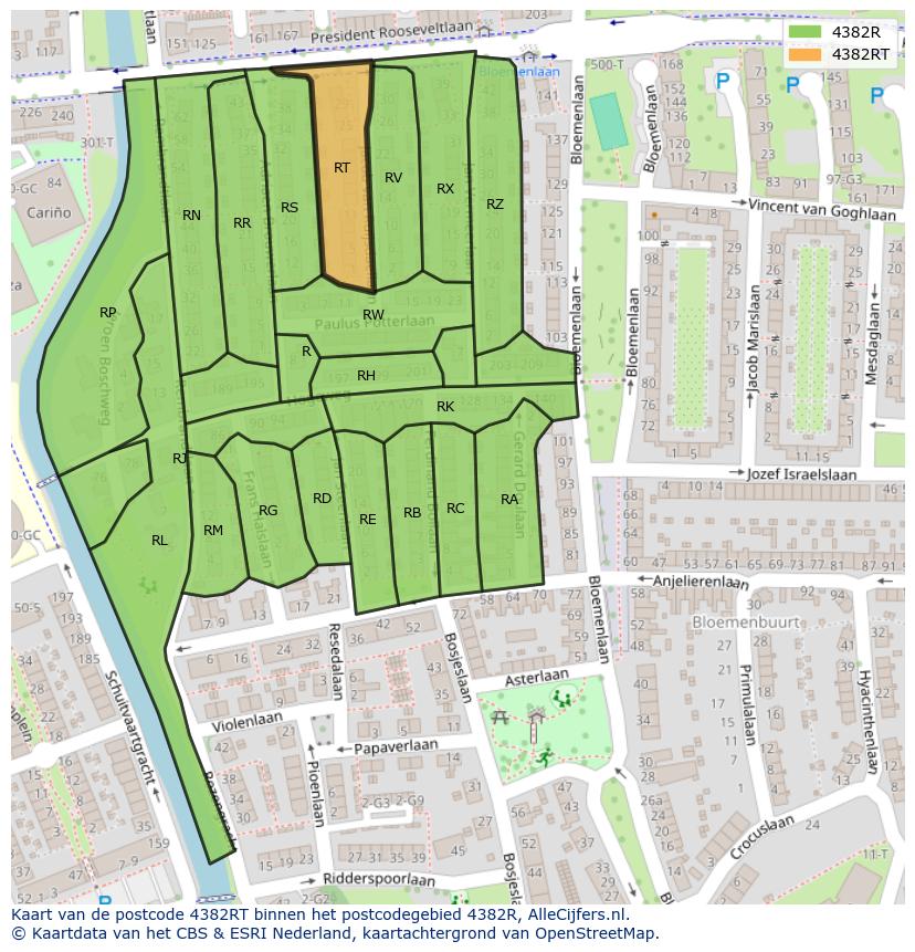 Afbeelding van het postcodegebied 4382 RT op de kaart.