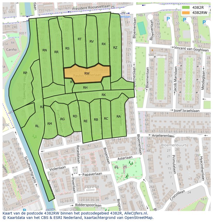 Afbeelding van het postcodegebied 4382 RW op de kaart.