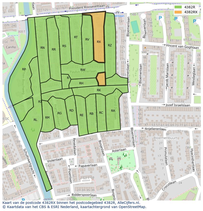 Afbeelding van het postcodegebied 4382 RX op de kaart.