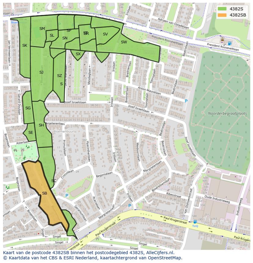Afbeelding van het postcodegebied 4382 SB op de kaart.