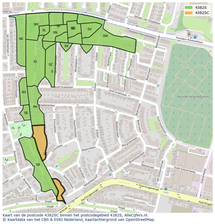 Afbeelding van het postcodegebied 4382 SC op de kaart.